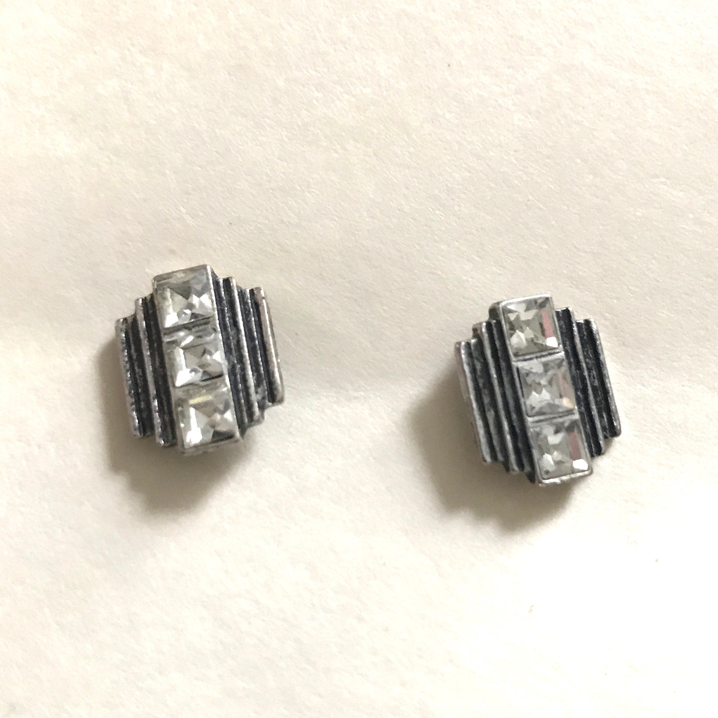 Vintage -LIA SOPHIA- Steel Post 3 Faux Diamond Formal Style Stud Post Pieced Earrings