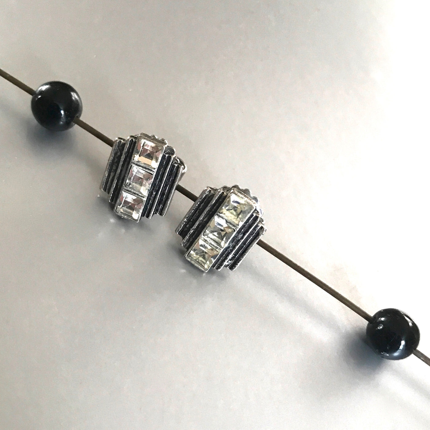 Vintage -LIA SOPHIA- Steel Post 3 Faux Diamond Formal Style Stud Post Pieced Earrings