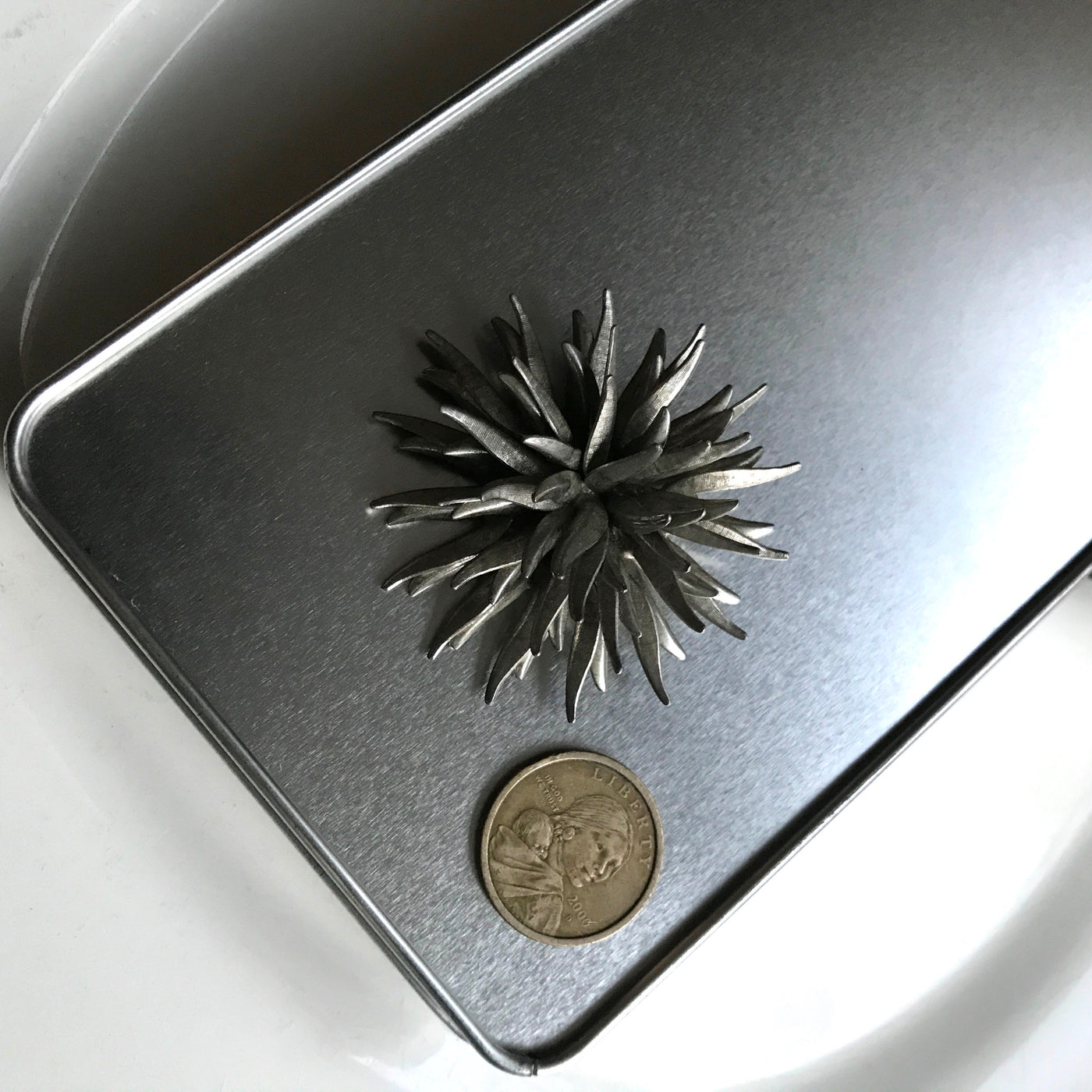 2.25" Mid Century Silver Puff Urchin Flower Pin Retro Costume Vintage