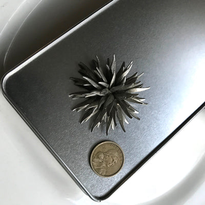2.25" Mid Century Silver Puff Urchin Flower Pin Retro Costume Vintage