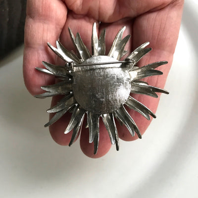 2.25" Mid Century Silver Puff Urchin Flower Pin Retro Costume Vintage