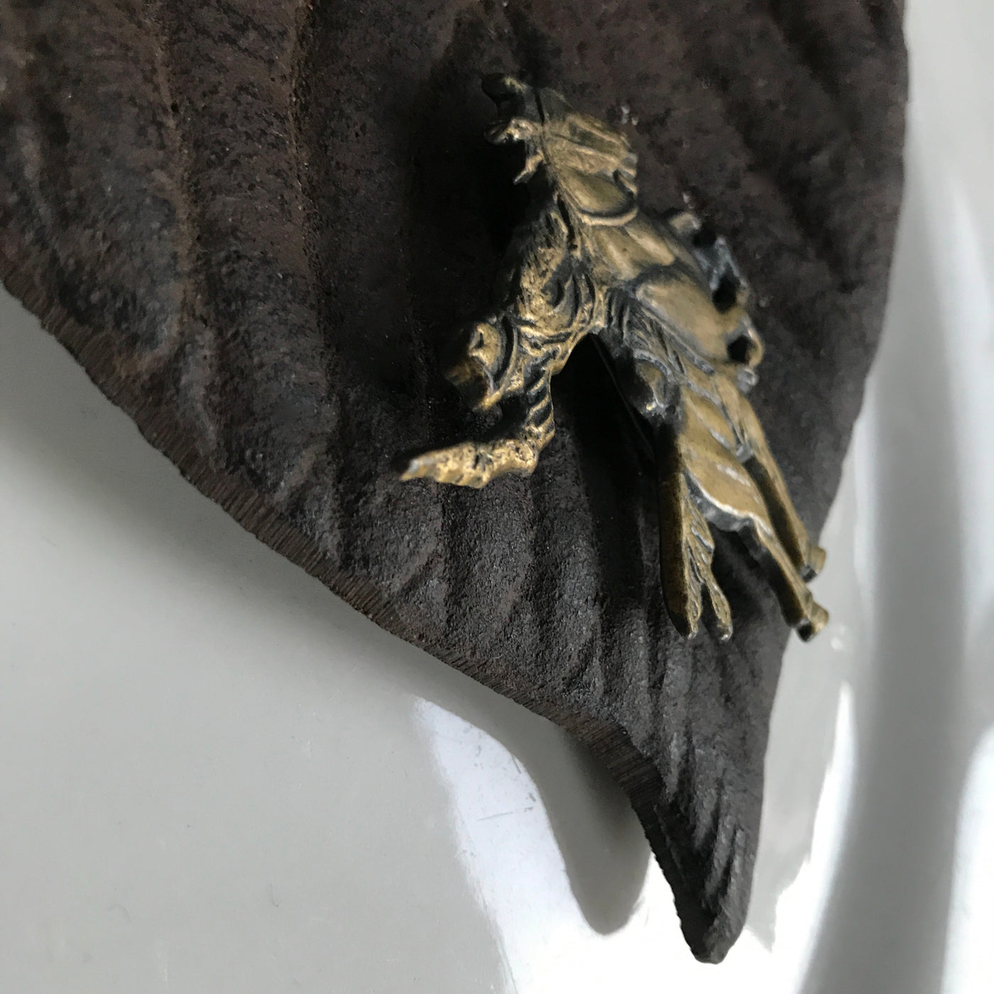 2.25" Cast Brass Cowboy on Rearing Horse Shooting Gun Pin Vintage