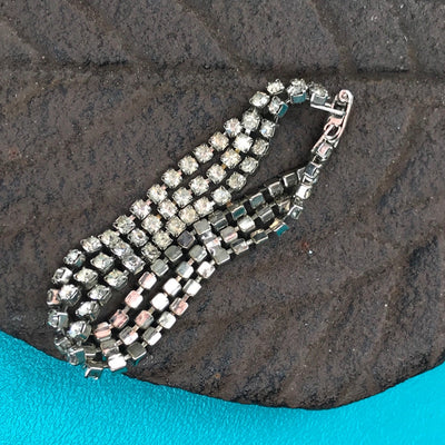 6" Vintage Triple Strand 105 Gem Rhinestone Cuff Bracelet Flat Clasp