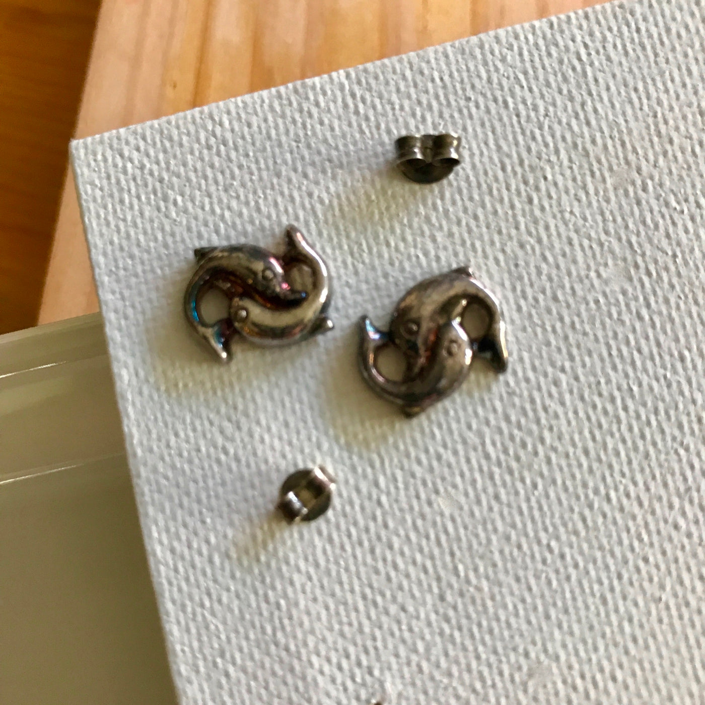 1/2" 925 Silver 2 Dolphin Knot Pierced Stud Earrings Vintage