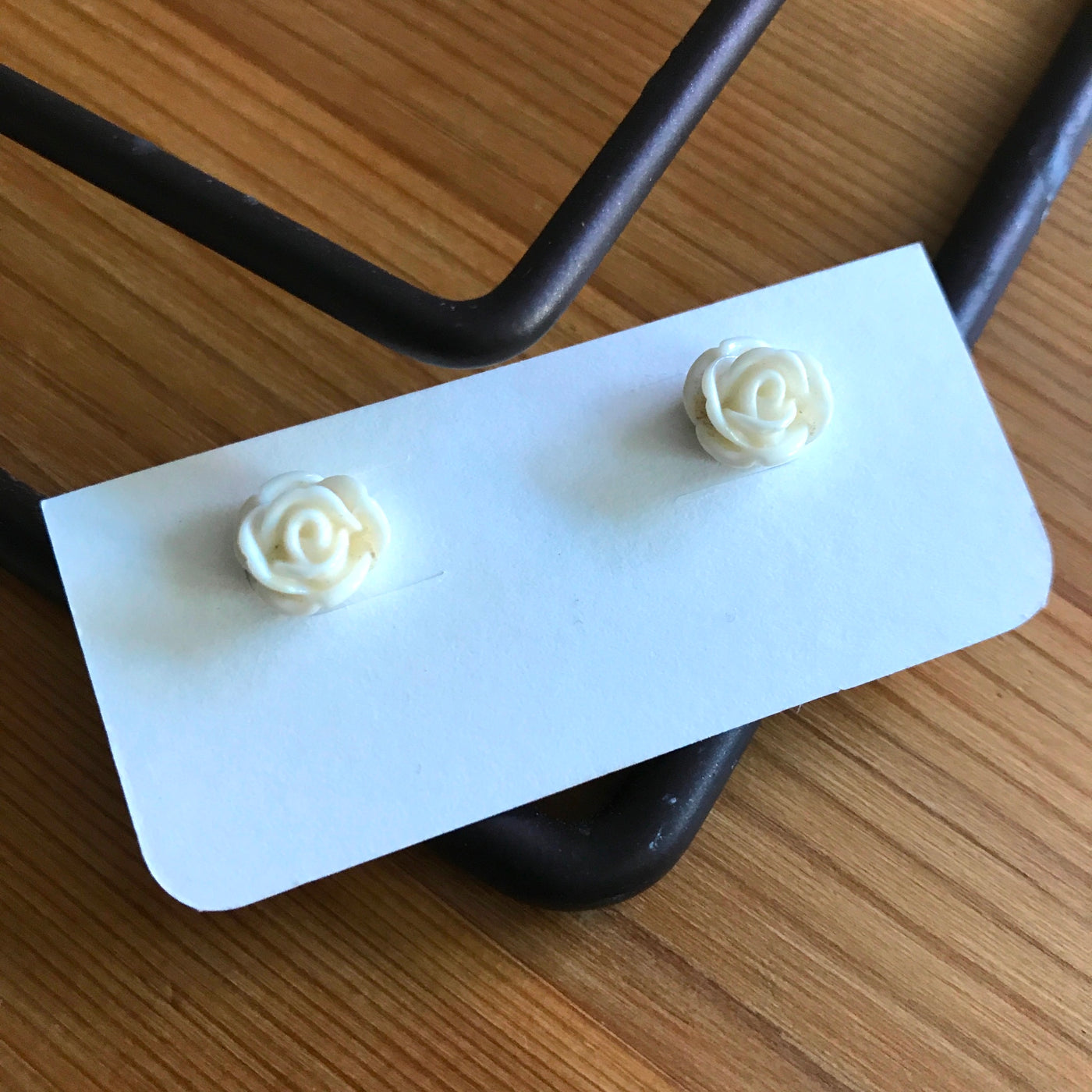 3/8" Modern Made Ivory White Solitary Rose Thermoplastic Stud Earrings