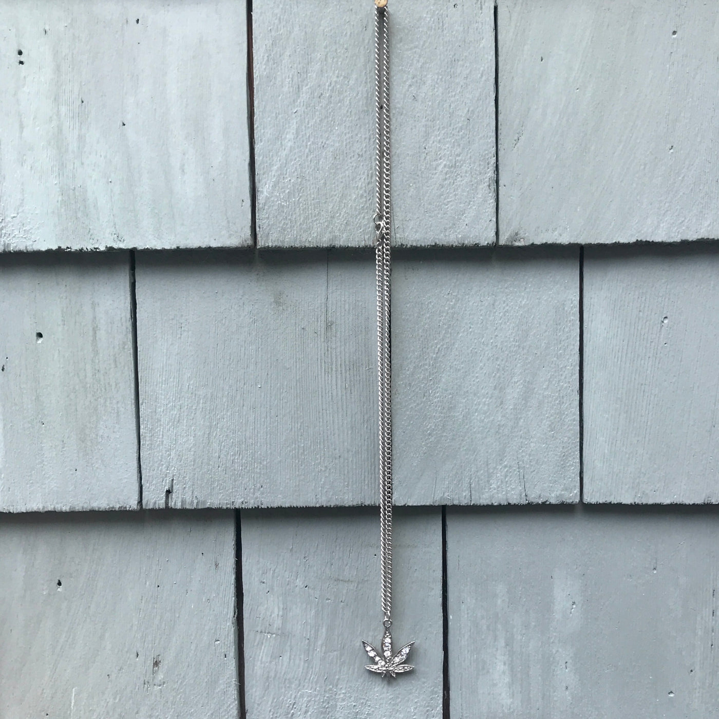 26" Costume Diamond Cannabis Pendant w Silver Chain