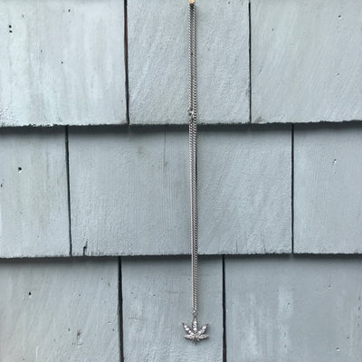 26" Costume Diamond Cannabis Pendant w Silver Chain