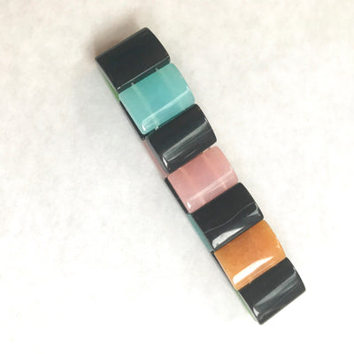 8" Vintage Stretch Black & Pastel Tile Agate Large Bracelet