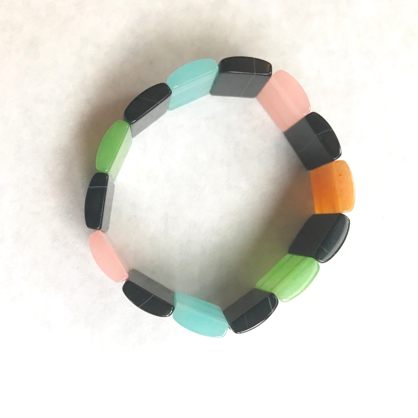 8" Vintage Stretch Black & Pastel Tile Agate Large Bracelet