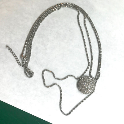 28"- 40” Silver Tube Double Chain w Bright 1.25" Rhinestone ROUND Medallion