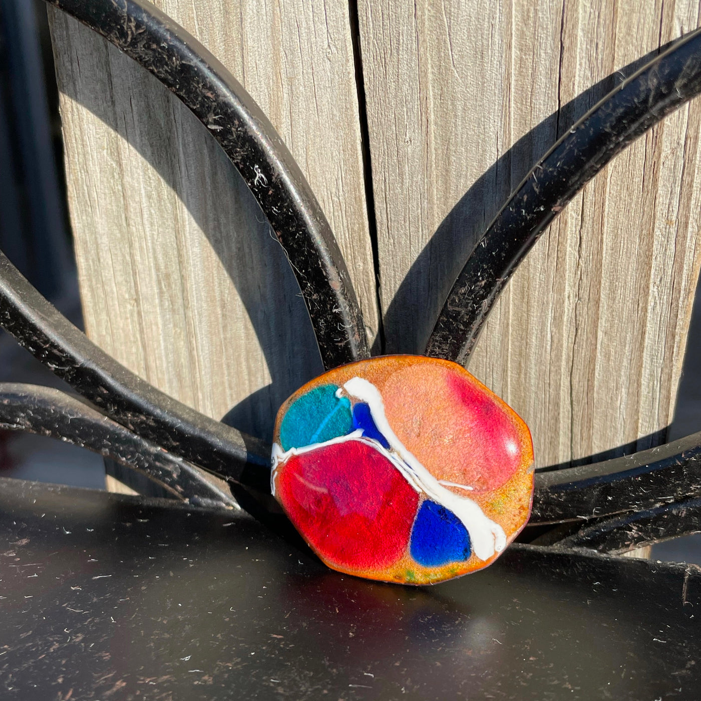 Artist Made Copper & Enamel Contemporary Abstract 1.5" Oval Pin