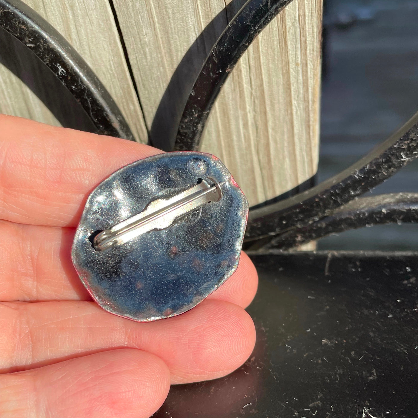 Artist Made Copper & Enamel Contemporary Abstract 1.5" Oval Pin