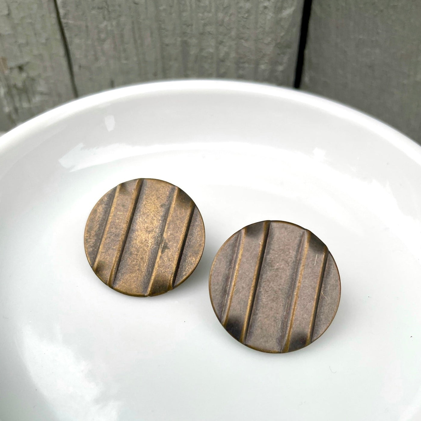 Vintage 3/4" Minimal Stamped Bronze Metal Round Disc Pierced Earrings