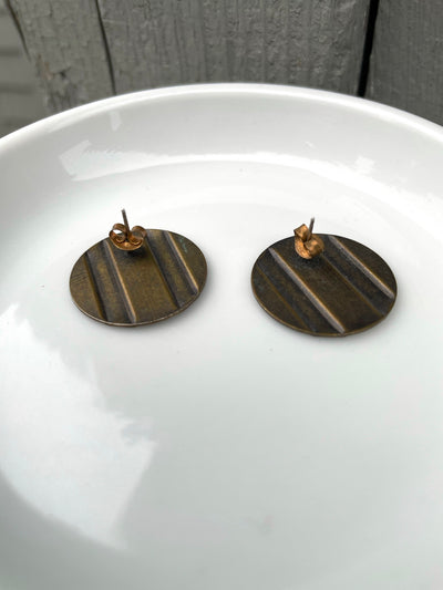 Vintage 3/4" Minimal Stamped Bronze Metal Round Disc Pierced Earrings