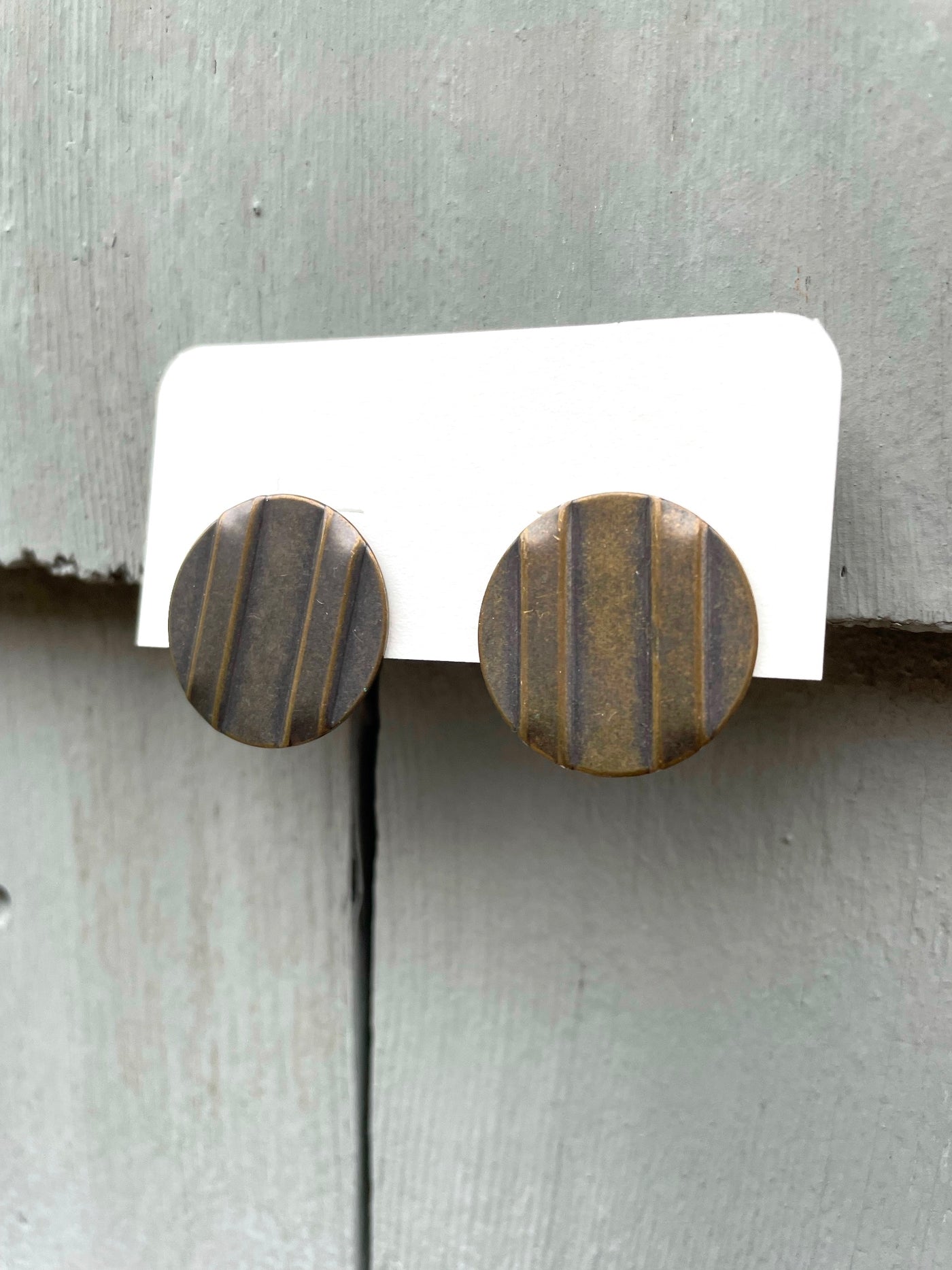 Vintage 3/4" Minimal Stamped Bronze Metal Round Disc Pierced Earrings