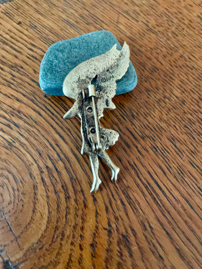 2" Vintage Gold Metal Landing Descending Angel Pin