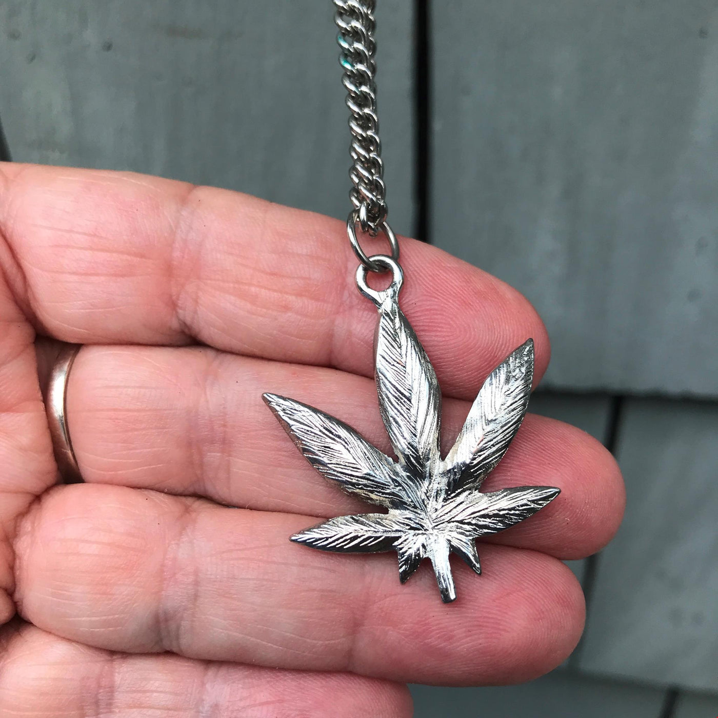 26" Costume Diamond Cannabis Pendant w Silver Chain