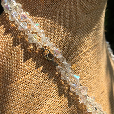 48" Vintage Iridescent Glass Crystal Strand Necklace 1960s Retro