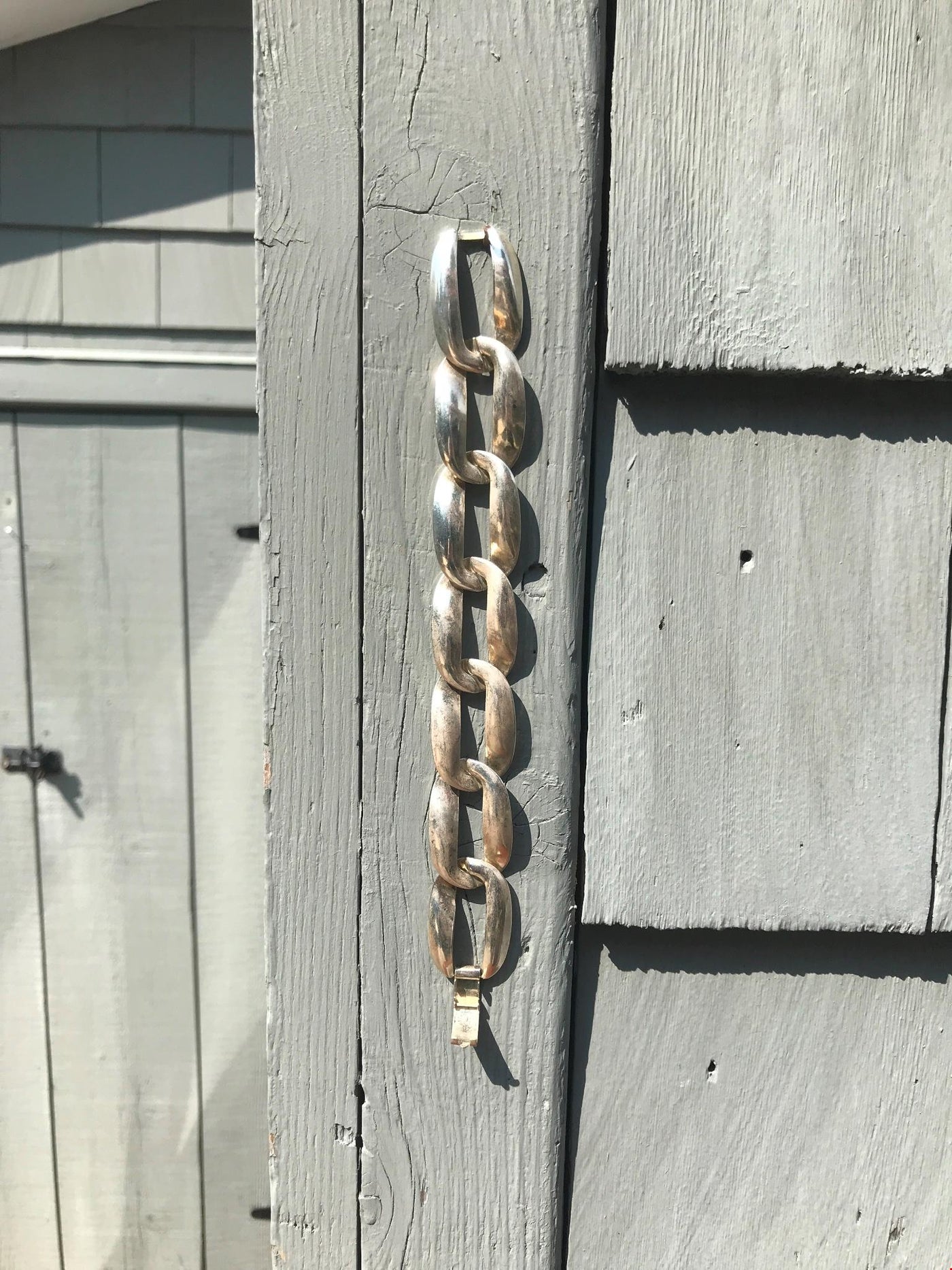 7.5" Vintage Silver Metal Large Light Weight Chain Bracelet