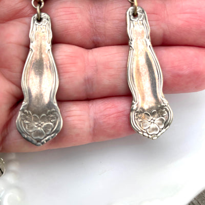 2.25" Drop Dangle Silver Teaspoon Earrings Vintage