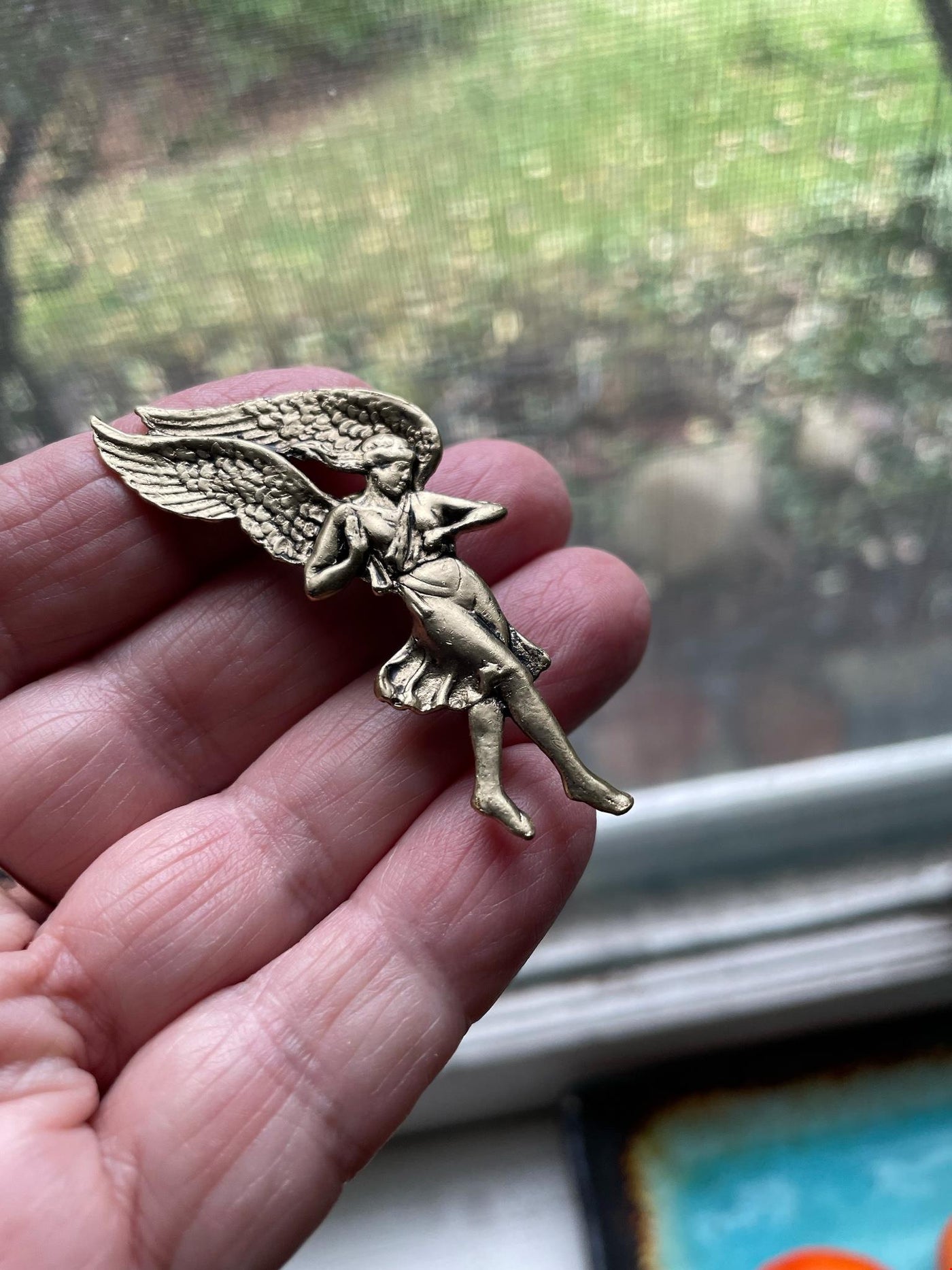 2" Vintage Gold Metal Landing Descending Angel Pin