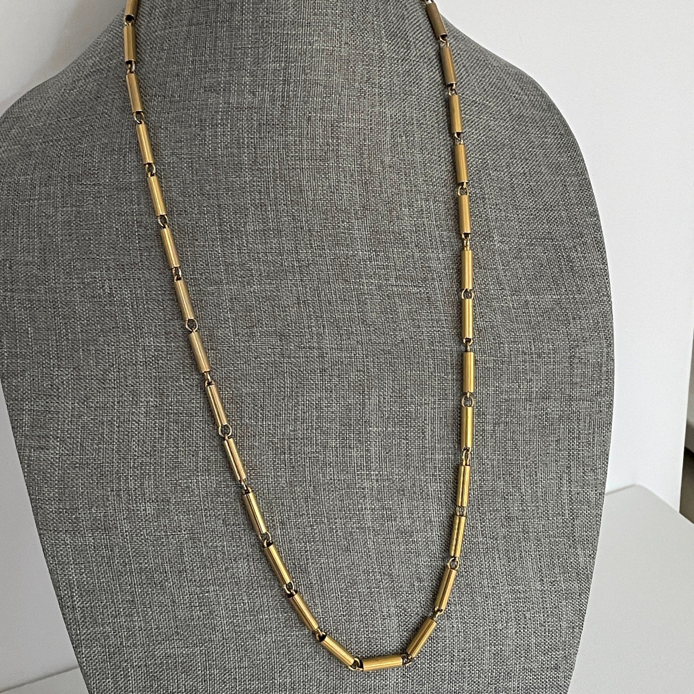 28" Vintage Brass Tube Chain Necklace