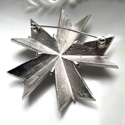 2.25" TRIFARI Brushed Silver Geometric 5 Leg Star Pin Vintage