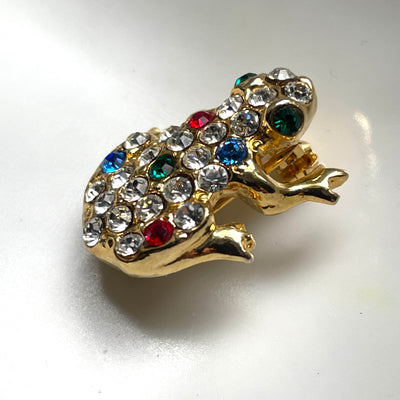 3/4" Vintage Multi Jeweled Little Frog Gold Metal Pin