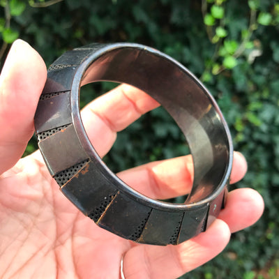 2.5" Hollow Black Patina Copper Bracelet Flying Saucer Shape Bangle