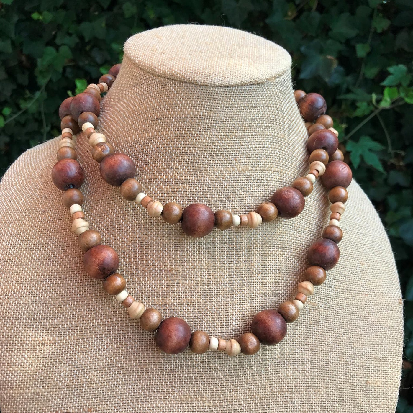 22" Natural Wood Necklace Avon Vintage Gold Clasps