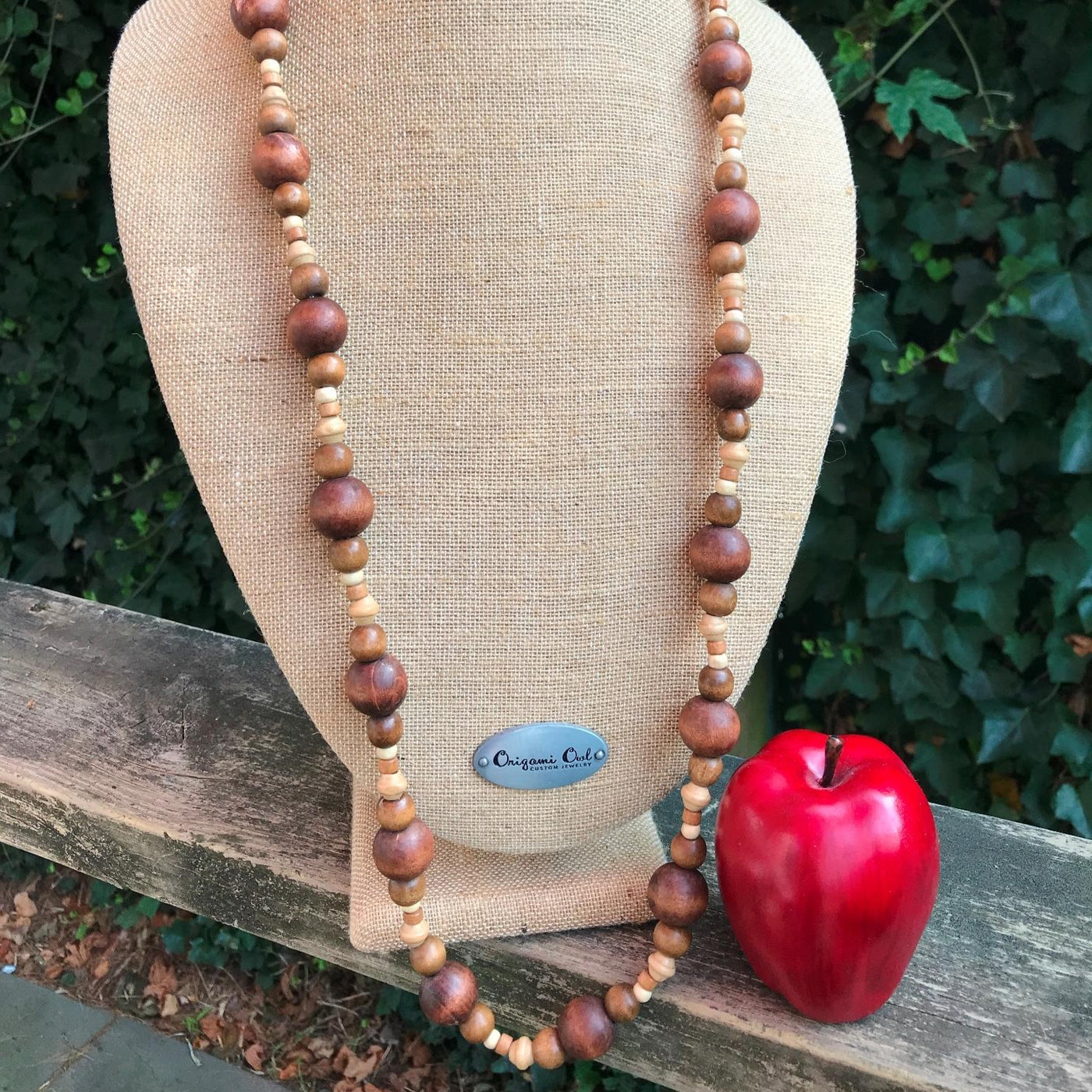 22" Natural Wood Necklace Avon Vintage Gold Clasps