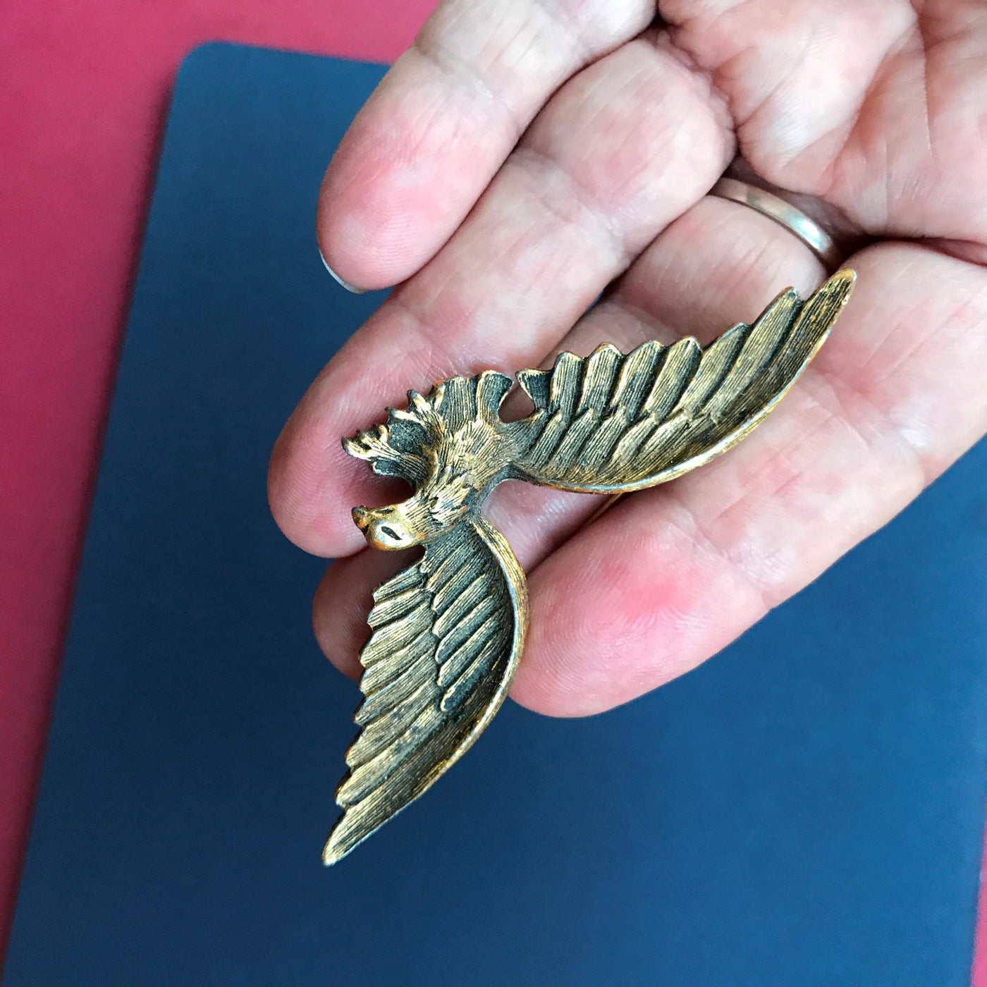 3.25" Large Flying Open Wing Landing Eagle Pin / Brooch Gold Metal