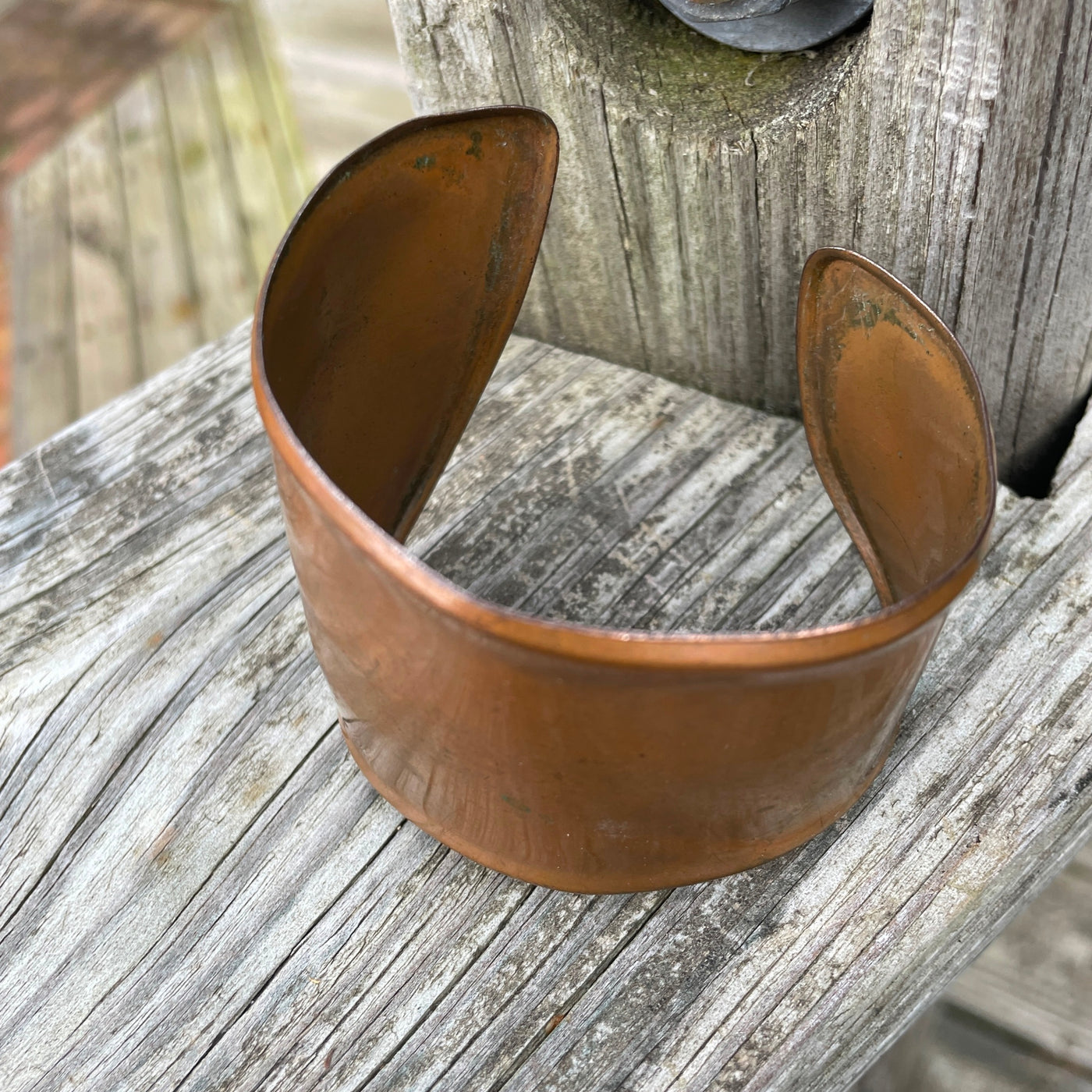 2.5" Vintage Repousse Hammered Age Patina Copper Wide Cuff