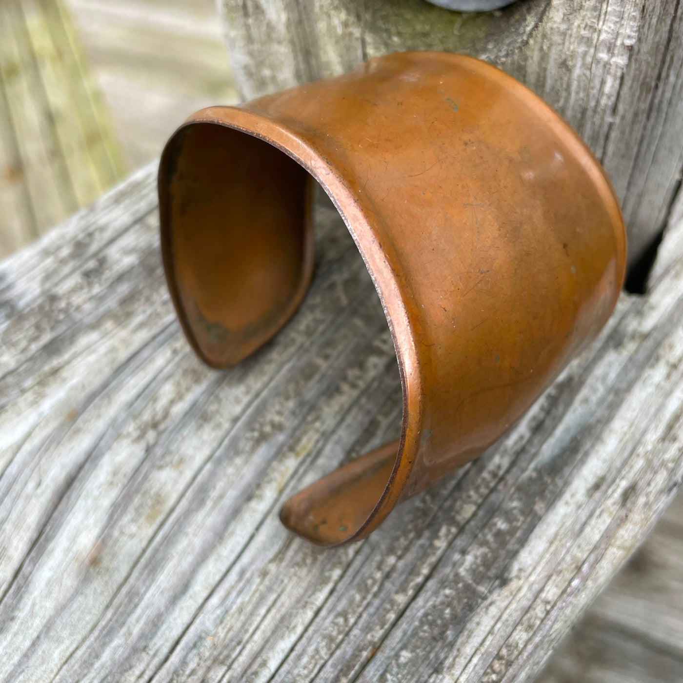 2.5" Vintage Repousse Hammered Age Patina Copper Wide Cuff