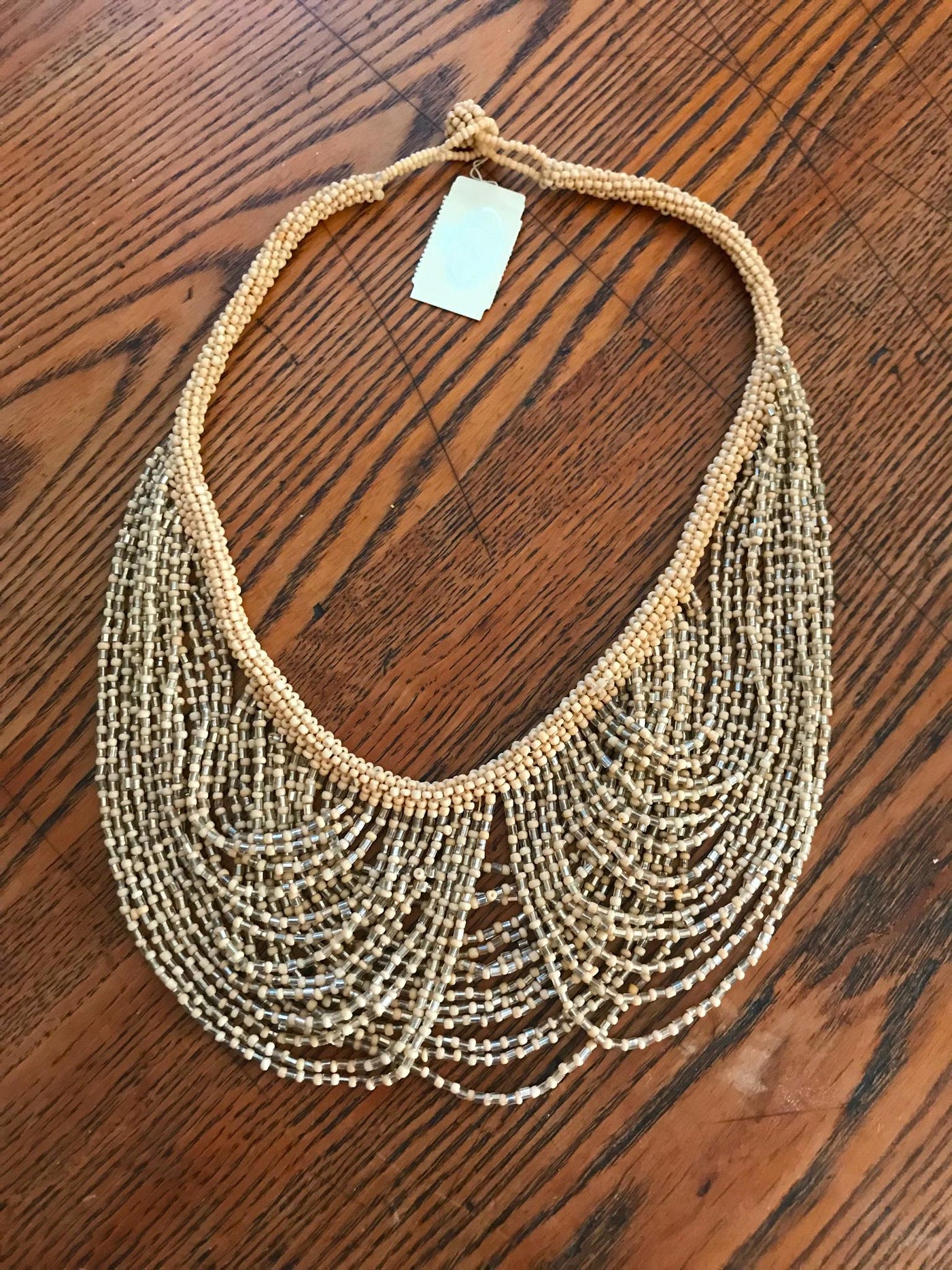 20" Micro Bead Beige Silver Collar Necklace Catherine Stein Design NWT