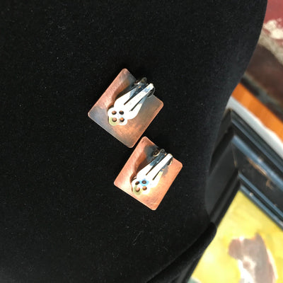 Vintage Retro Copper Rectangle Art Design Metal Clip Earrings