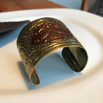 2" W 2 Fishes Metal Brass And Copper Bracelet Half Cuff