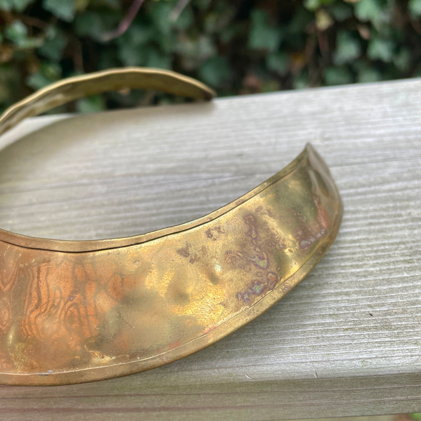 Vintage Distressed Hammered Rolled Brass Edge Collar Necklace