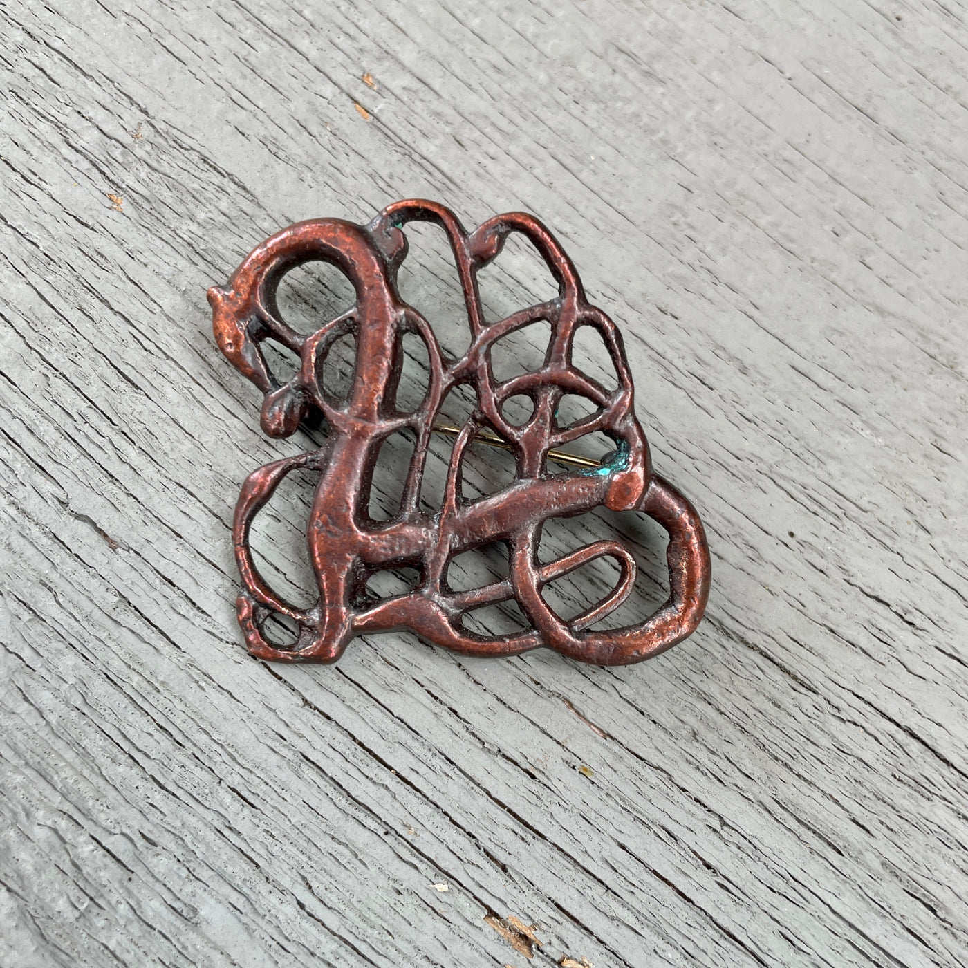 2" Vintage British Museum Copper Metal Celtic Scandinavian Style Dragon Pin