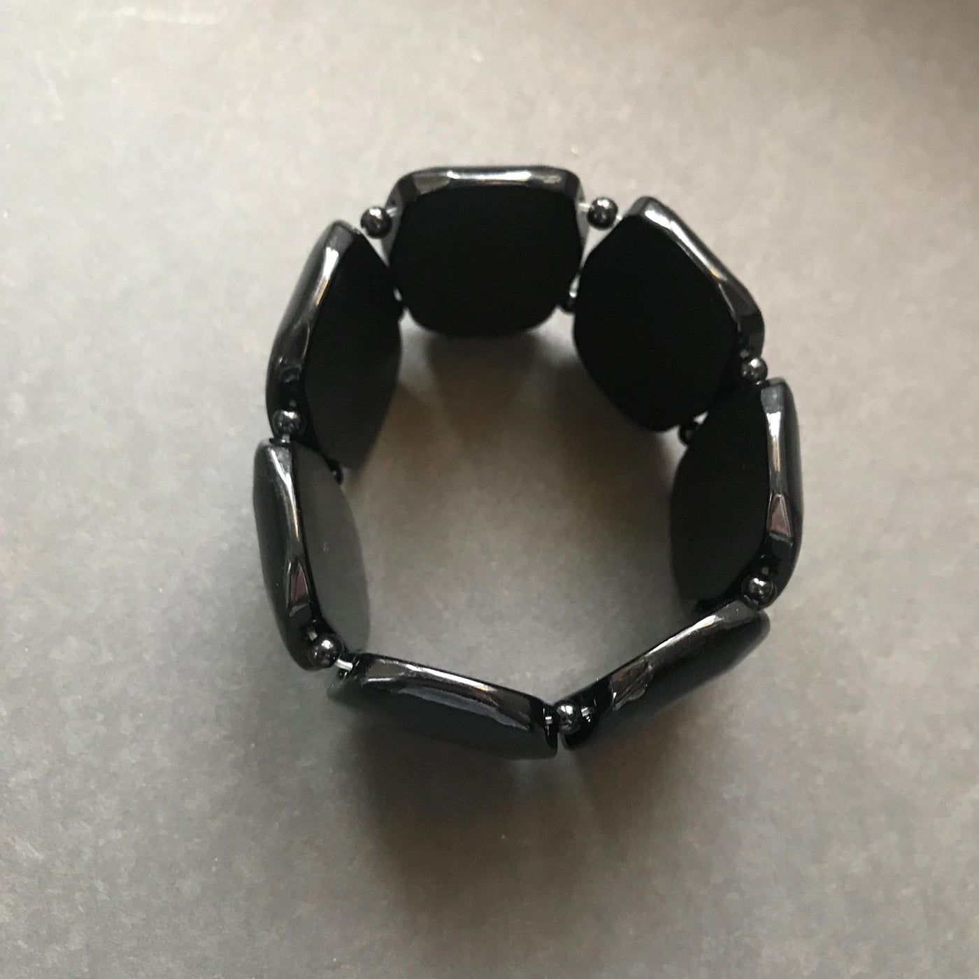 7" Black Tile Bracelet w Smaller Beads