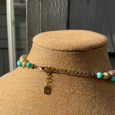 16" Blue Cream Faceted Lucite Beads YOU&I Necklace Vintage