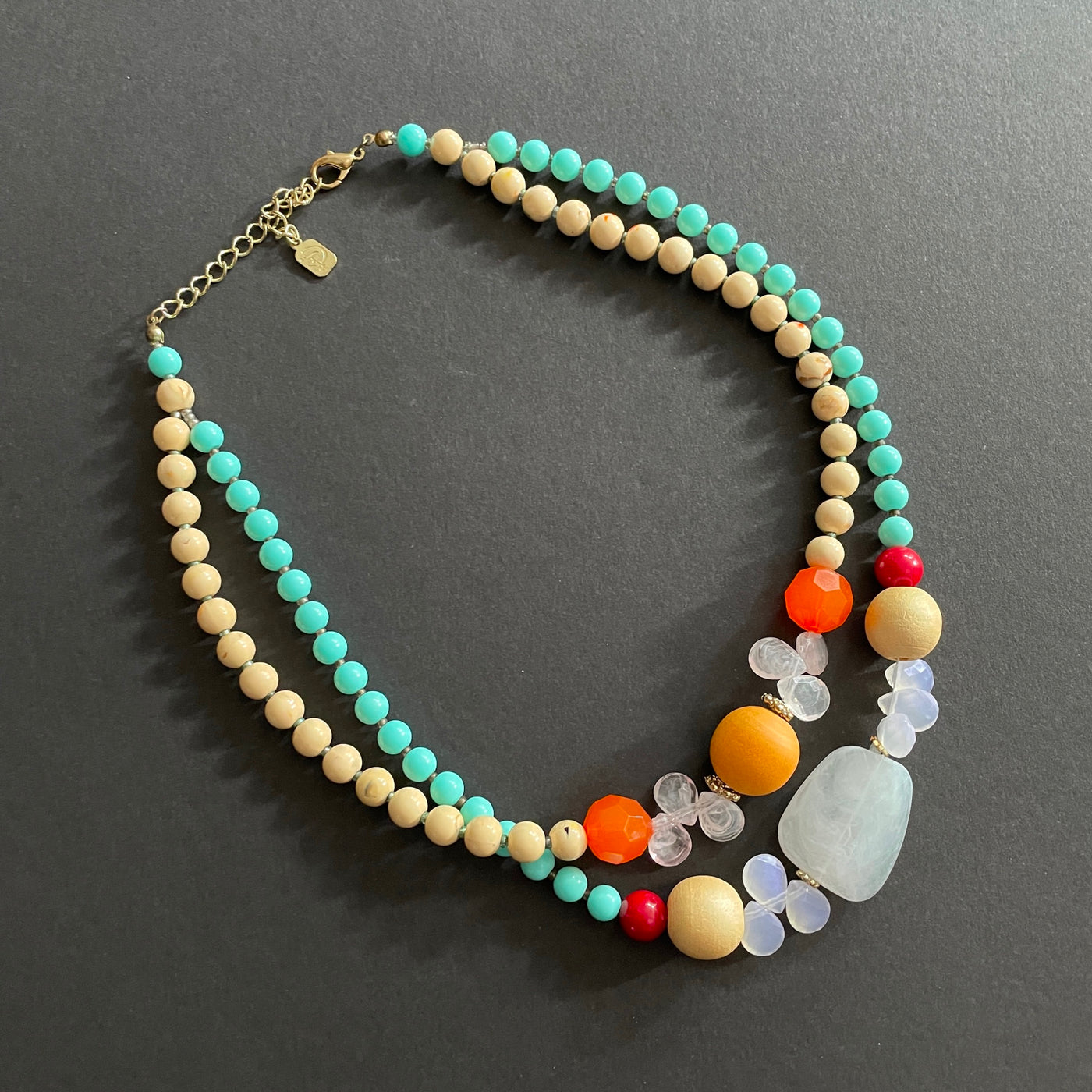 16" Blue Cream Faceted Lucite Beads YOU&I Necklace Vintage