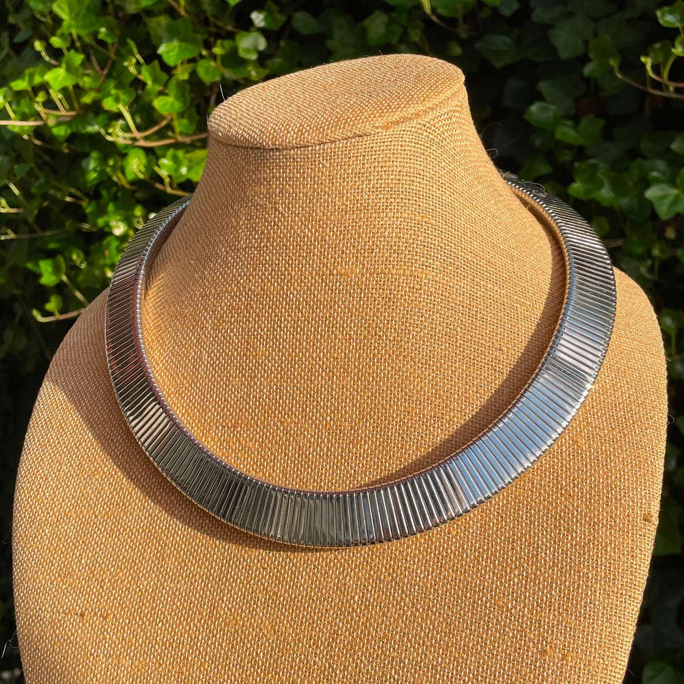 20" Half Rounded Silver Metal Segmented Collar Necklace Vintage