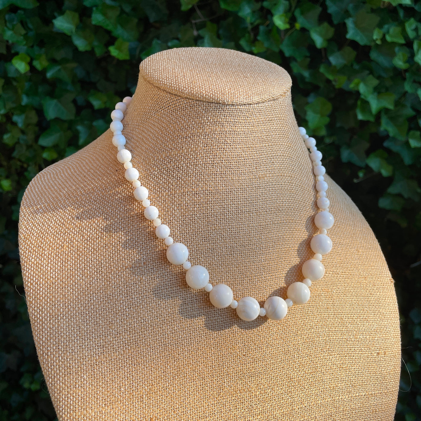 20" Igneous White Quartz Rock Marble Round Bead Necklace