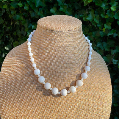 20" Igneous White Quartz Rock Marble Round Bead Necklace