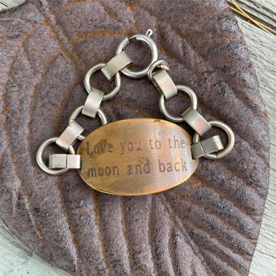 8" D Steel & Brass Unisex Love you to the Moon and Back Chain Bracelet