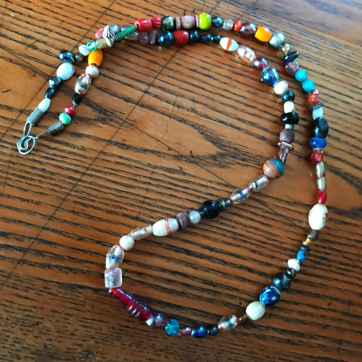 29" Artisan Hand Made Colorful Bohemian Glass Bead Necklace wSilver Metal Hook