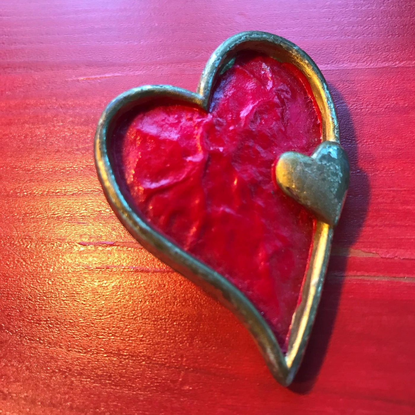 2.5" Large Heart Lapel Pin with little Gold Heart Hard Thermoplastic