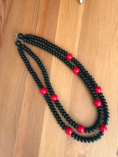 20" Double Strand Black & Red Bead Necklace Primal Style / Casual Sweet