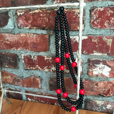 20" Double Strand Black & Red Bead Necklace Primal Style / Casual Sweet